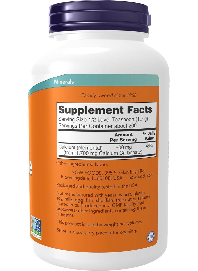 now مكملات، مسحوق كربونات الكالسيوم، نسبة عالية من الكالسيوم، يدعم صحة العظام*، 12 أونصة - Image 2